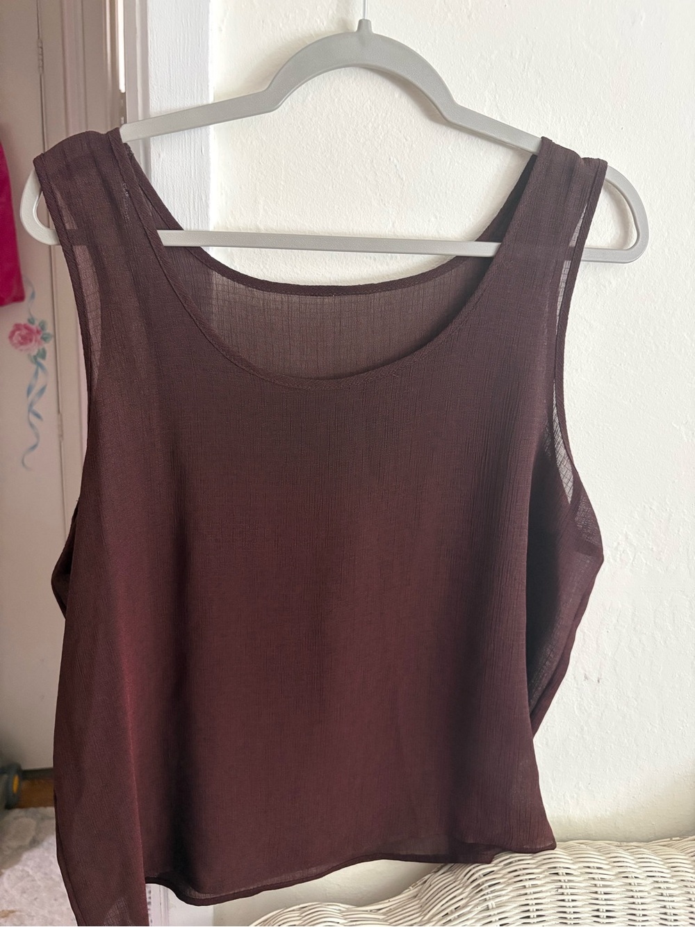 Women's Sleeveless Sheer Tank Top - Dark Brown XL